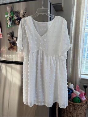 Dolman Sleeve White Swiss Dot Babydoll Dress